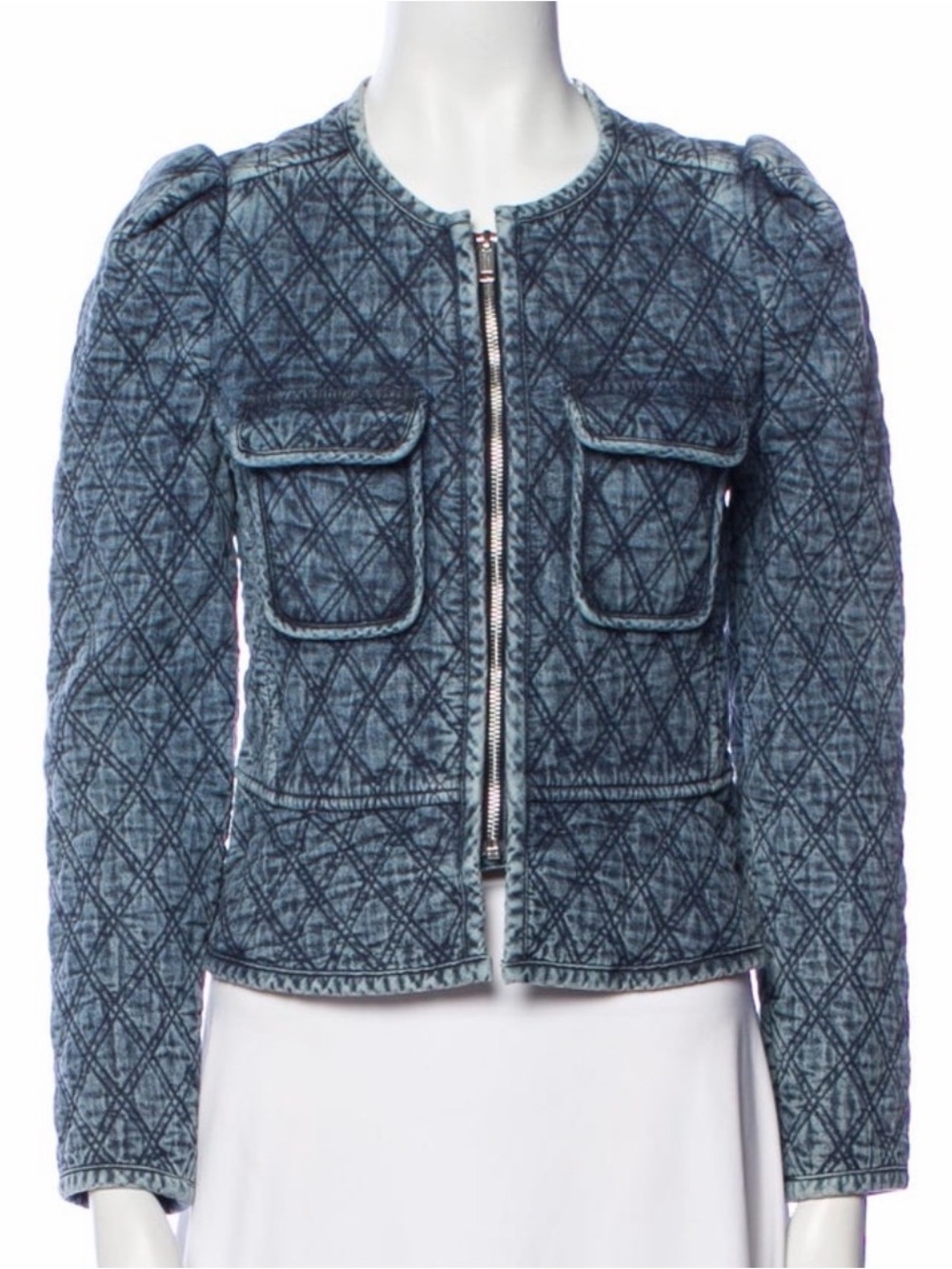 Isabel Marant Quilted Light Blue Denim-Effect Zip Jacket